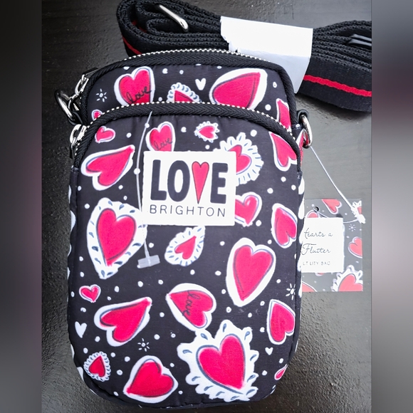 Brighton Hearts A Flutter Crossbody Utility Tote Black Red  White - Picture 4 of 5